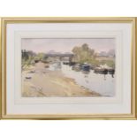 Edward Wesson RI., RSMA., RBA., RI., (1910-1983) - "On the River" sunlit river scene with boat,