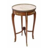 French kingwood and ormolu mounted circular side table, with a brass gallery rail around the inset