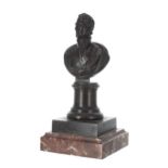 Bronze figural bust of The Duke of Wellington, upon a circular column and square base, mounted