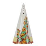 Clarice Cliff Bizarre 'Sunshine' conical sugar sifter, 5.5" high