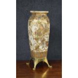 Large Japanese Satsuma porcelain vase, of squared bulbous form decorated with figural panels on a