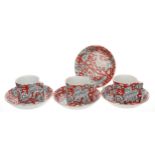 Three 19th century Masons Patent Ironstone 'Bandana' coffee cups with four saucers, the cups 2"