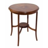 Edwardian inlaid mahogany circular side table, the moulded top with inlaid paterae and border,