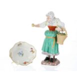Meissen porcelain figure of an apple picker, crossed swords mark in blue and numbers inscribed to