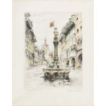 After Paul Geissler (20th century) - "Bern", a market place with fountain in the foreground,