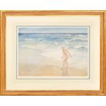 Sir William Russell Flint RA. , ROI  (1880-1969) - 'Waves', nude girl on a beach with the sea