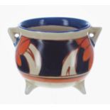 Clarice Cliff Fantasque 'Blue-Eyed Marigolds' cauldron vase, (handle damage repair), 3" high