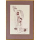 **Shasti (20th Century), linear abstract, pen on paper, signed, 14" x 22", framed 22" x 30" overall