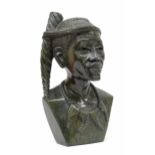 Elliott Katombera, Zimbabwe - carved stone figural bust sculpture of an African tribal gentleman,
