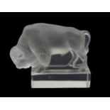 Lalique Bison frosted and clear figural glass paperweight, stencil signature 'R Lalique, France'