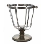 Silver plated rotating and tilt swinging champagne/wine pouring cradle, stamped 'Milano K I' to