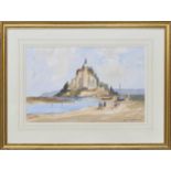 Edward Wesson RI., RSMA., RBA., RI., (1910-1983) - "Mont Saint Michel, figures and boats on a sunlit