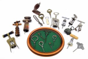 Group of folding corkscrews and button hooks; together with assorted further metal and treen