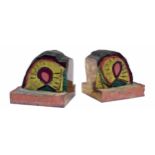 Pair of abstract cast and polychrome painted bronze bookends, cast bearing the artist monogram 'Me',