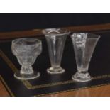 18th century jelly/syllabub glass, with tapering flared bowl and having a fold-over rim, 3.75" high;