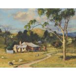 Attributed to Ailsa Robb (20th century) - Australian lodge with sheep grazing the the foreground and