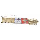 North American Indian 'Great Plains' bead and quill work pipe bag, the hide bag with a bead rim
