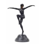 Art Deco style bronzed spelter figure of a female dancer, inscribed 'A.Henry' to the base, mounted