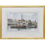 Edward Wesson RI., RSMA., RBA., RI., (1910-1983) - Royal Terrace Pier, Gravesend, A harbour scene w