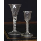 Georgian cordial glass, the flared bowl raised on a double clear and opaque air twist stem, 5.5"