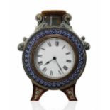 Doulton Lambeth stoneware clock case, numbered 1883, with leaf moulded handles on shaped bracket