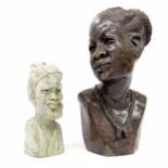 Caleb Samhere, Zimbabwe - carved stone figural bust sculpture of an African tribal gentleman,