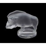 Lalique 'Sanglier' wild boar figural frosted glass paperweight, inscribed signature 'Lalique France'