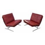Preben Fabricius & Jørgen Kastholm - pair of BO-561 model red leather and steel lounge chairs,