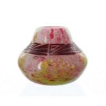 Legras art glass acid-etched glass vase, with stylised decorated raised band on a marbled moulded