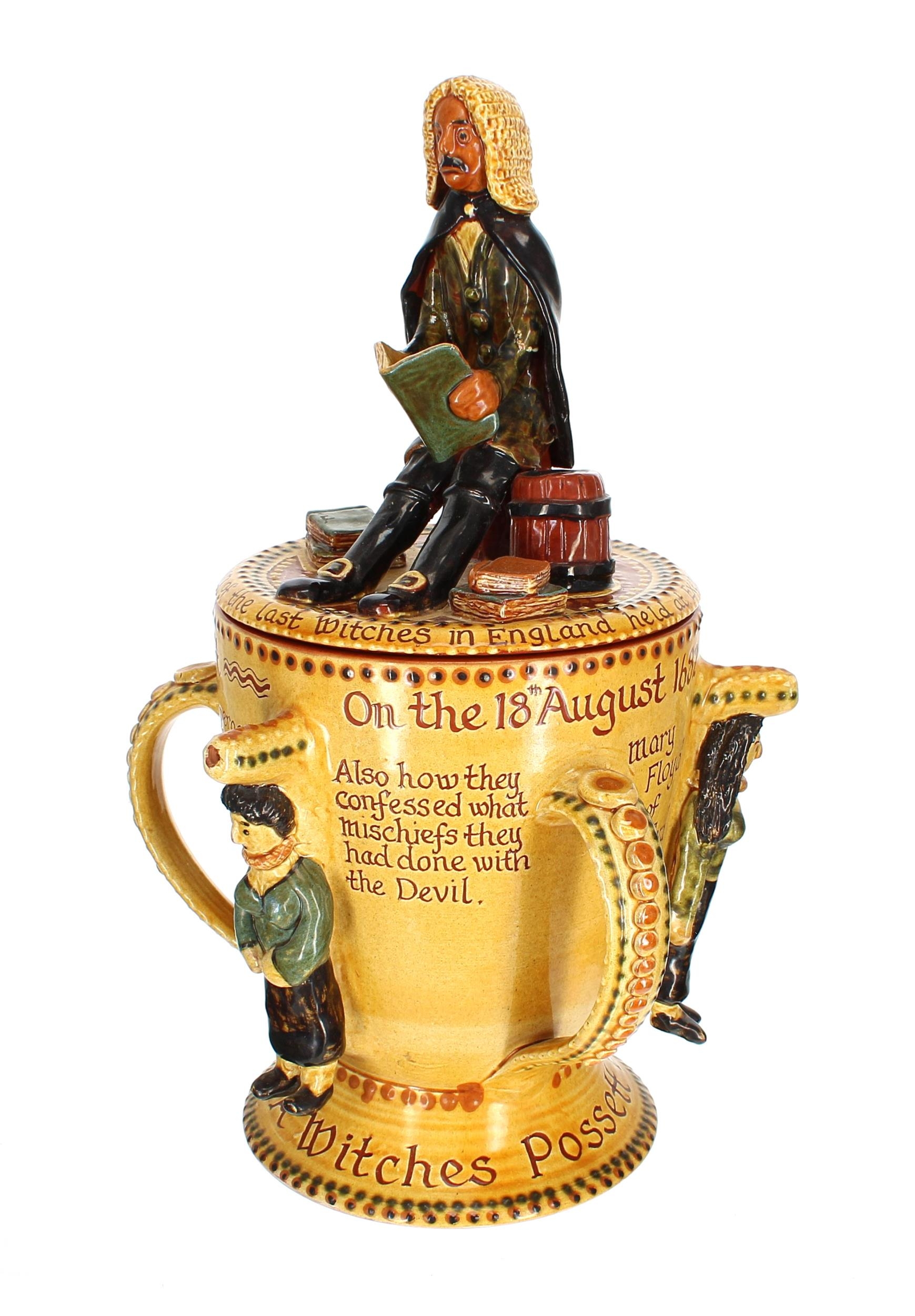 Glazed terracotta 'A Witches Possett Pot' by Harry Juniper of Bideford,  commemorating the trial and