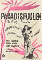 Paradisfuglen (Bird of Paradise); Danish movie poster, 1951 - American film with Debra Paget,