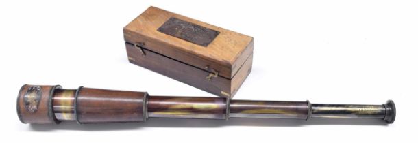 W. Ottway & Co. Ltd. brass three drawer leather bound telescope, marked Ealing London 1915,