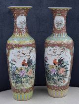 Pair of impressively large decorative Chinese floor standing porcelain baluster vases, 20th century,
