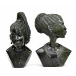 Elliott Katombera, Zimbabwe - two similar carved stone bust sculptures of African tribal women