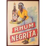 Rhum Negrita - good large French Metro advertisement poster, bearing a tax stamp, framed, 112cm x