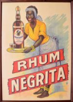 Rhum Negrita - good large French Metro advertisement poster, bearing a tax stamp, framed, 112cm x