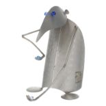 Reinhard Stubenrauch mouse table lamp, brushed steel with blue plastic bead eyes, (lacking