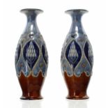 Pair of Royal Doulton Art Nouveau design  stoneware vases, 3525, with a beaded decoration on a
