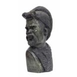 Caleb Samhere, Zimbabwe - carved stone figural bust sculpture of an African tribal gentleman,