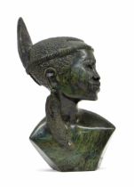 Elliott Katombera, Zimbabwe - carved stone figural bust sculpture of an African tribal gentleman