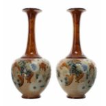 Pair of Royal Doulton, Doulton and Slaters Patent stoneware vases, 5123, with green highlight