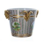 Attractive Dresden Potschappel porcelain ice pail, with applied gilt rams heads to the top, over