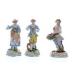 Pair of Dresden Potschappel porcelain figures, of a young man and woman holding flowers, bearing 'SP