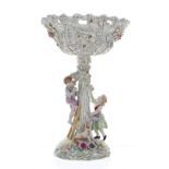 German Plaue porcelain comport centrepiece, the moulded bowl with branches highlighted with gilt and