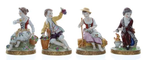 Attractive set of four Sitzendorf porcelain figures depicting the 'The Four Seasons', each