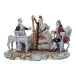 Unterweissbach porcelain figural group interior scene, modelled a gentleman seated by a spinet, a