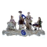 Large Sitzendorf porcelain figural group interior scene, with an artist, another lady seated on a