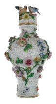 Large Meissen style 'Schneeballen' porcelain baluster shaped vase with the cover, the cover with two