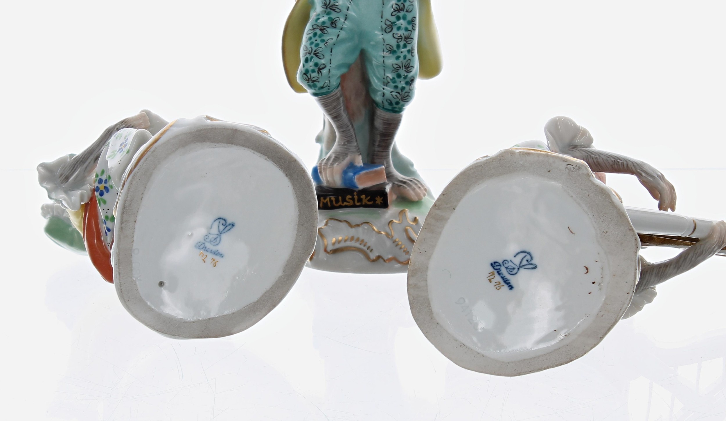 Good set of twelve Dresden Potschappel porcelain monkey band figures, bearing 'SP Dresden' blue - Image 4 of 4
