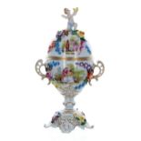 Attractive Dresden Potschappel porcelain ovoid vase and cover, the cover having painted floral and